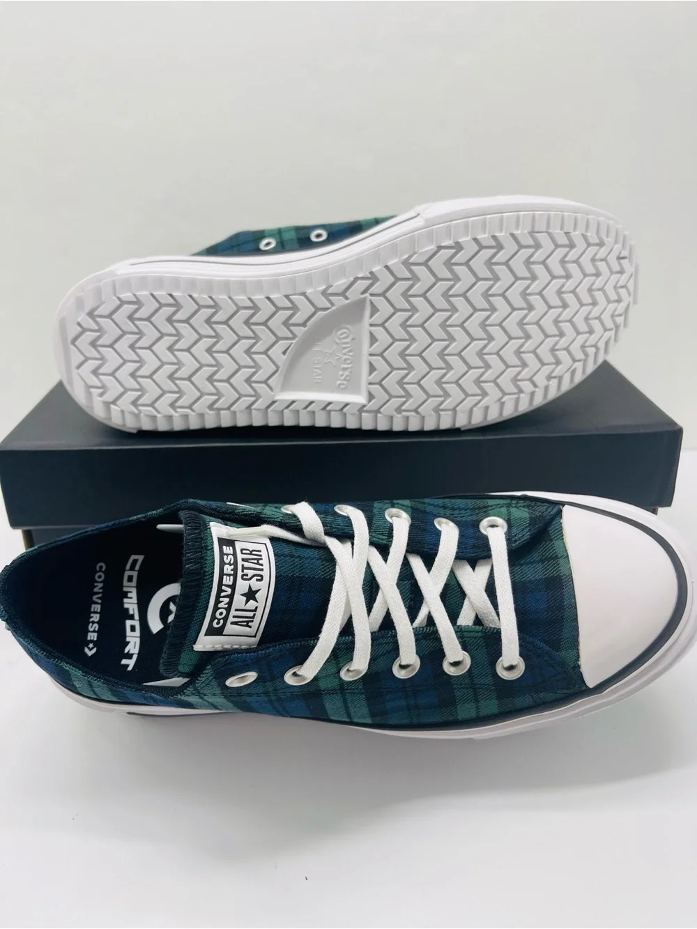 Converse WMNS CTAS Lift Double Stack Ox Navy Black Branch Out Platform Sneakers